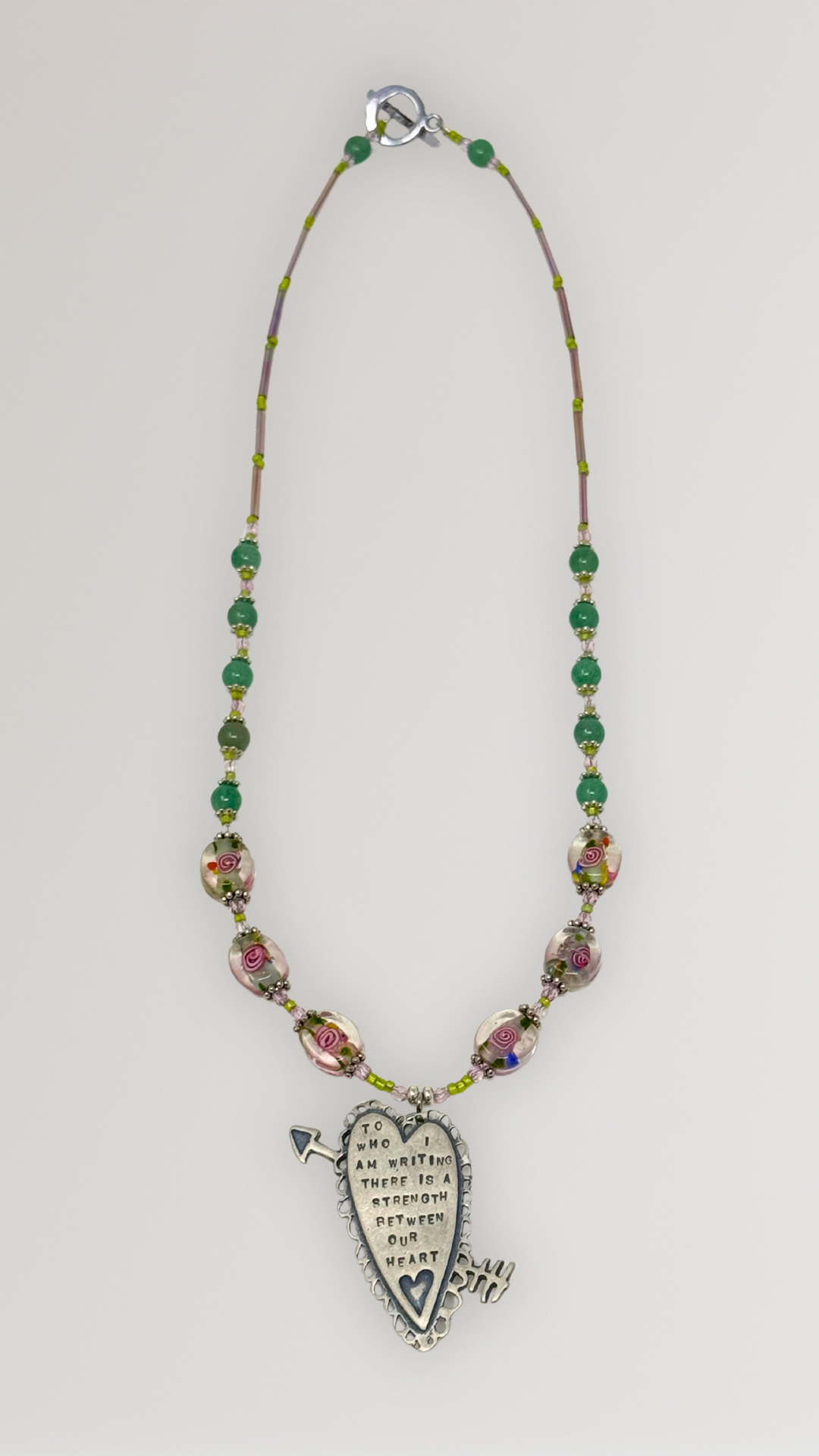 Beaded Silver Heart Necklace