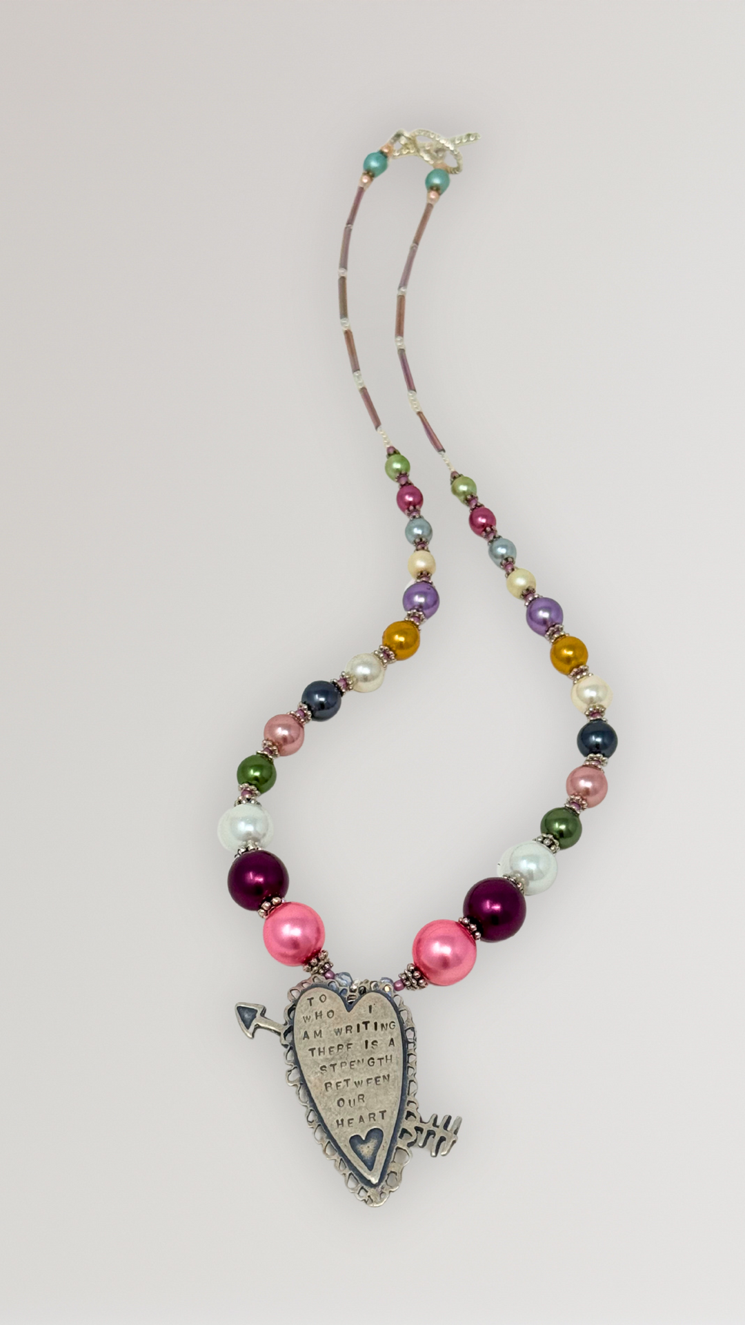 Beaded Silver Heart Necklace