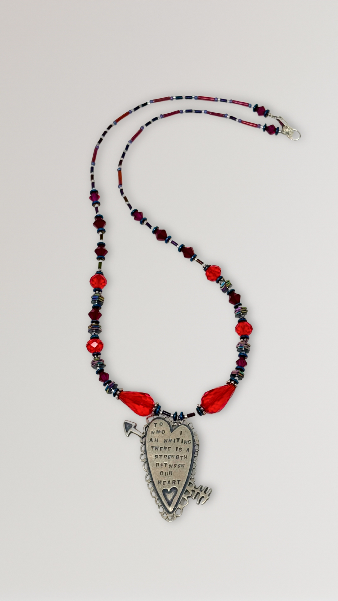 Beaded Silver Heart Necklace