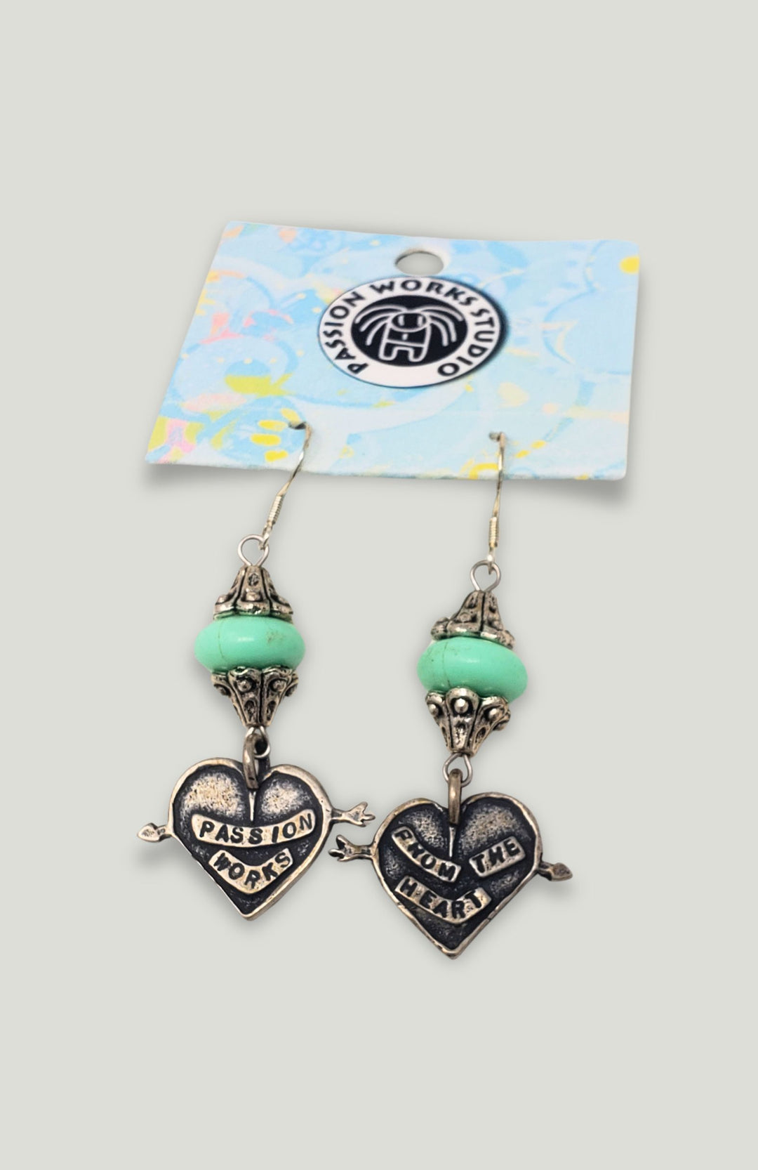 Beaded Silver Heart Earrings