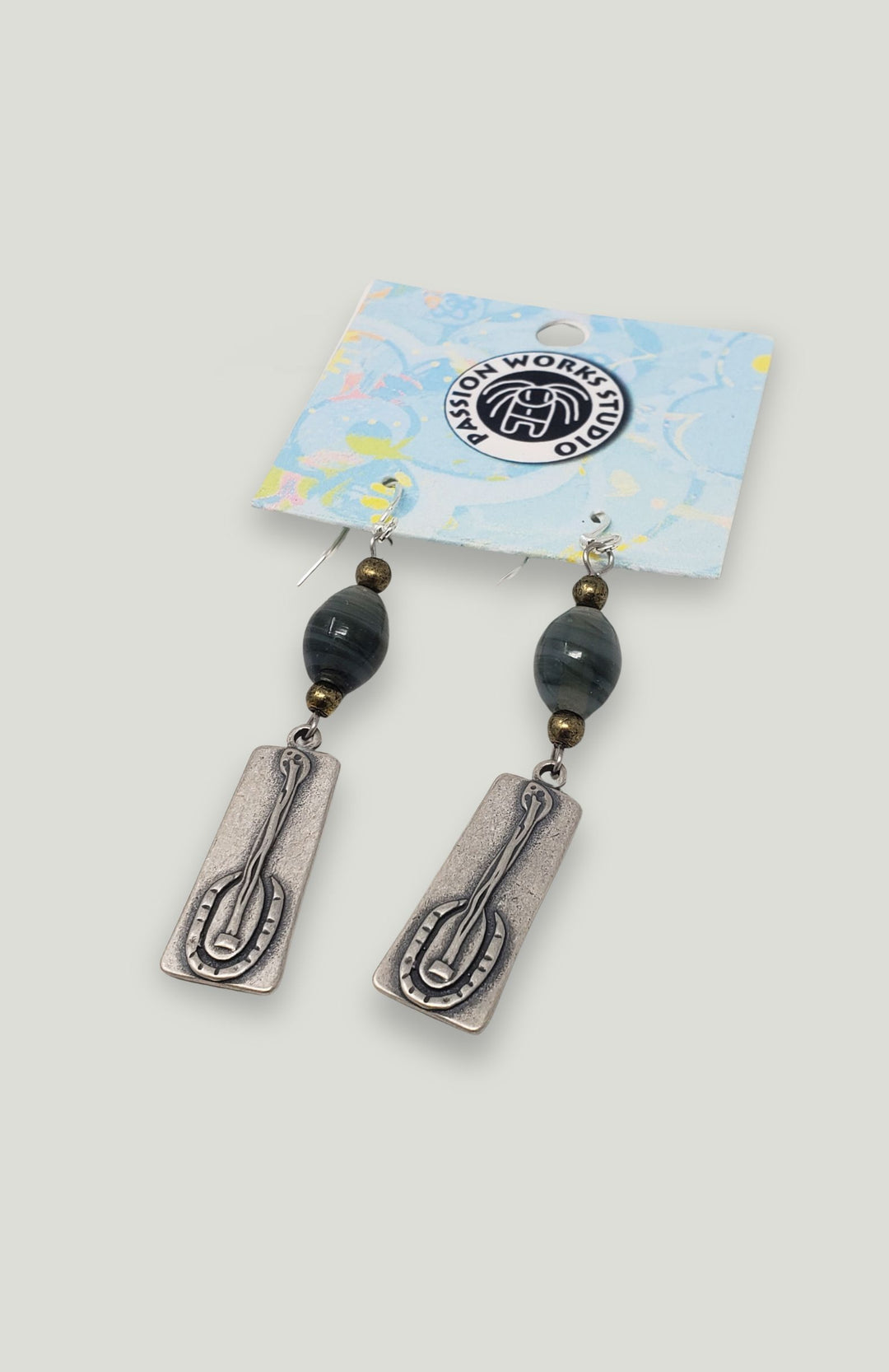 Beaded Silver Banjo Charm Earrings