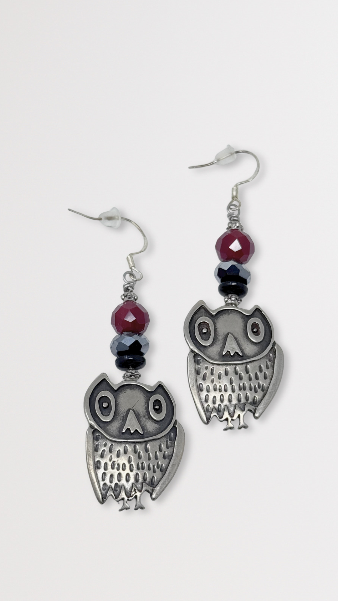 Beaded Bronze Owl Earrings