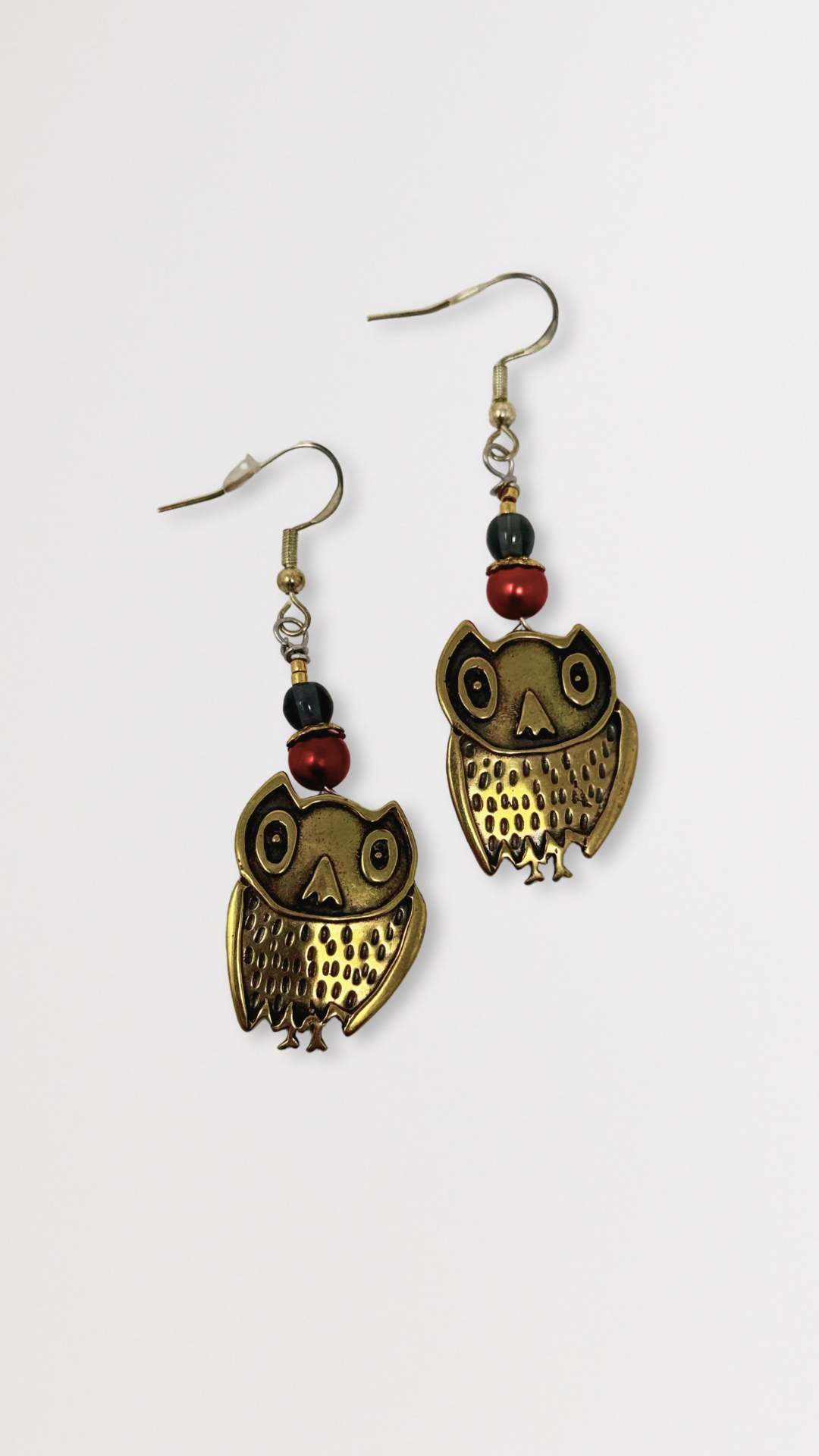 Beaded Bronze Owl Earrings
