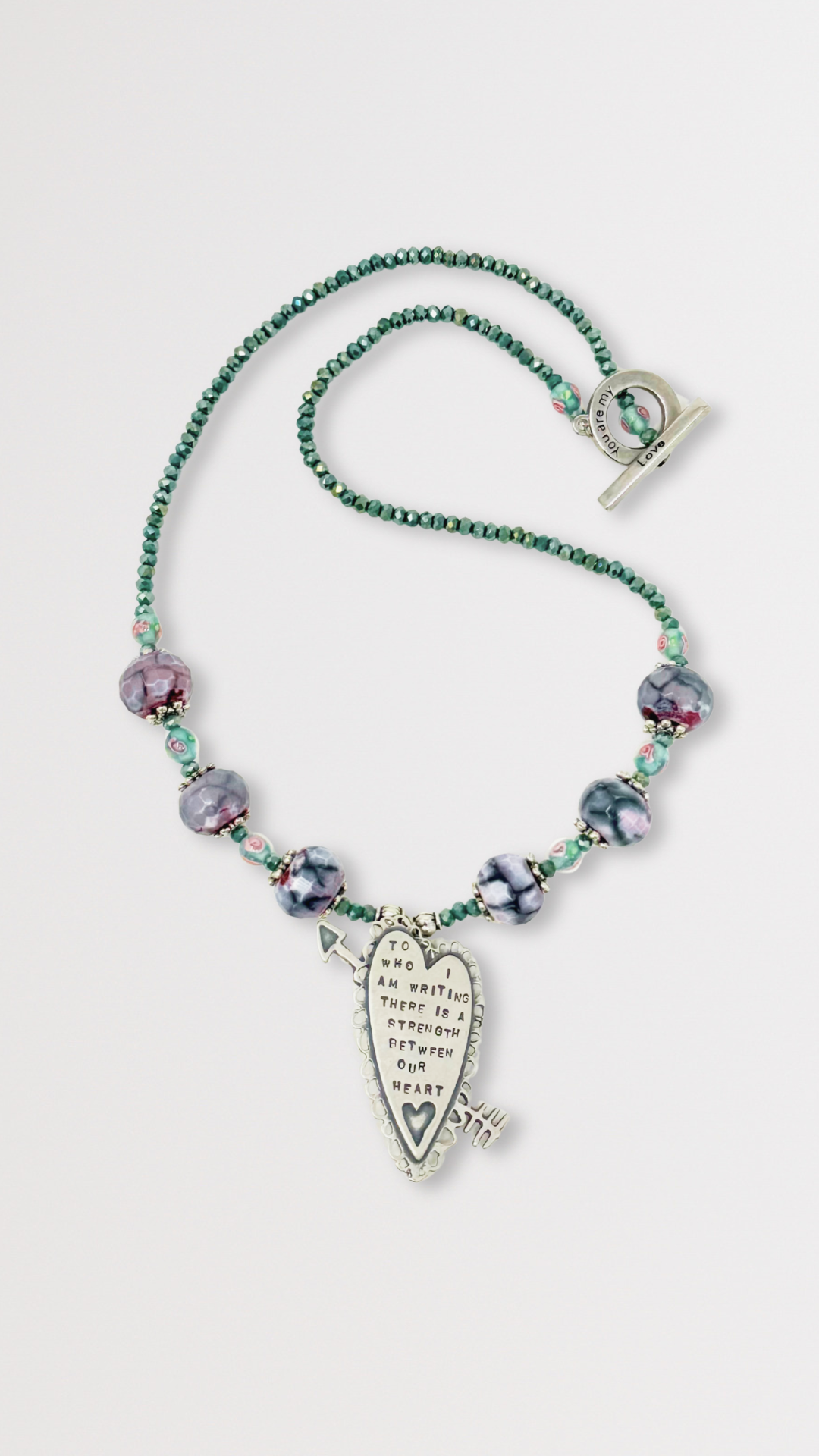 Beaded Necklace and Earring Set with Heart Pin Charm