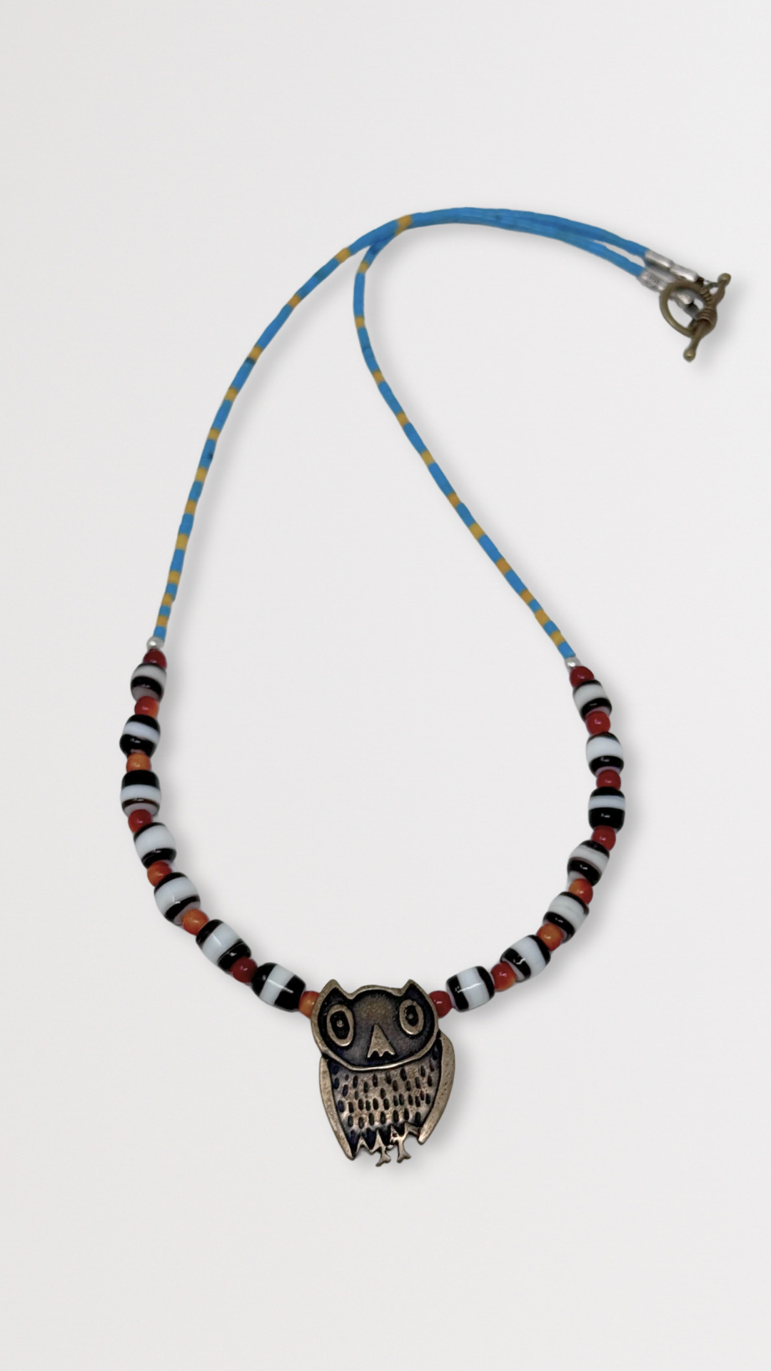 Beaded Bronze Owl Necklace