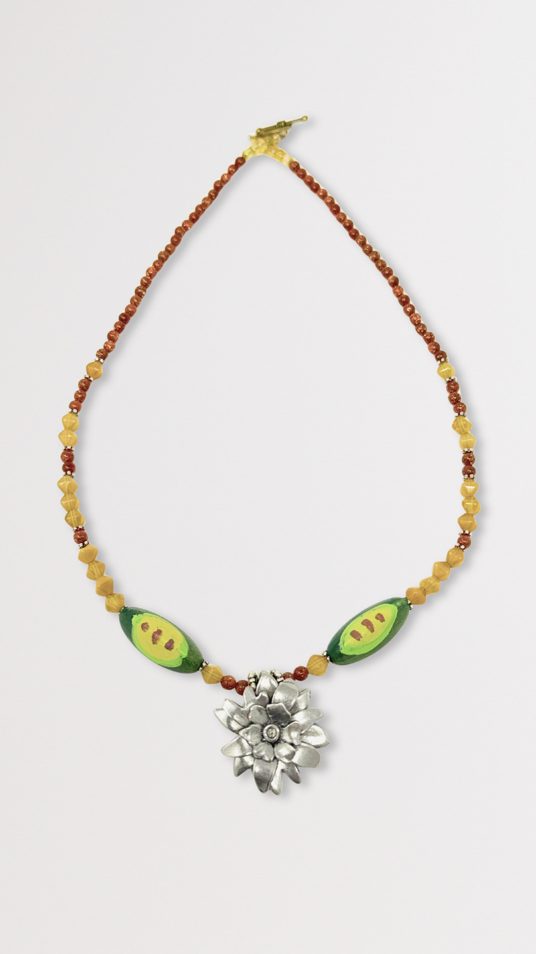 Beaded Necklace with Passion Flower Charm