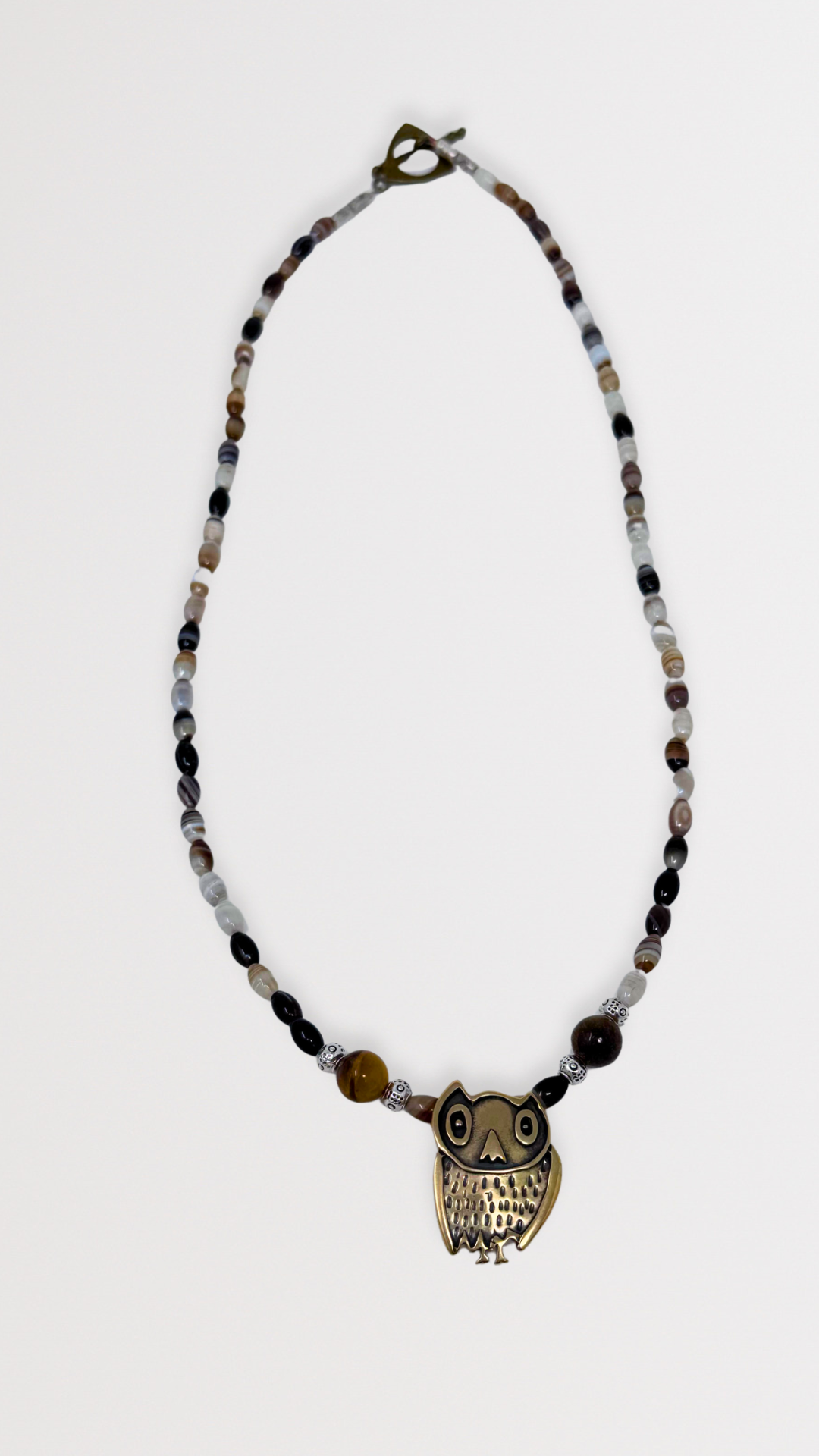 Beaded Bronze Owl Necklace