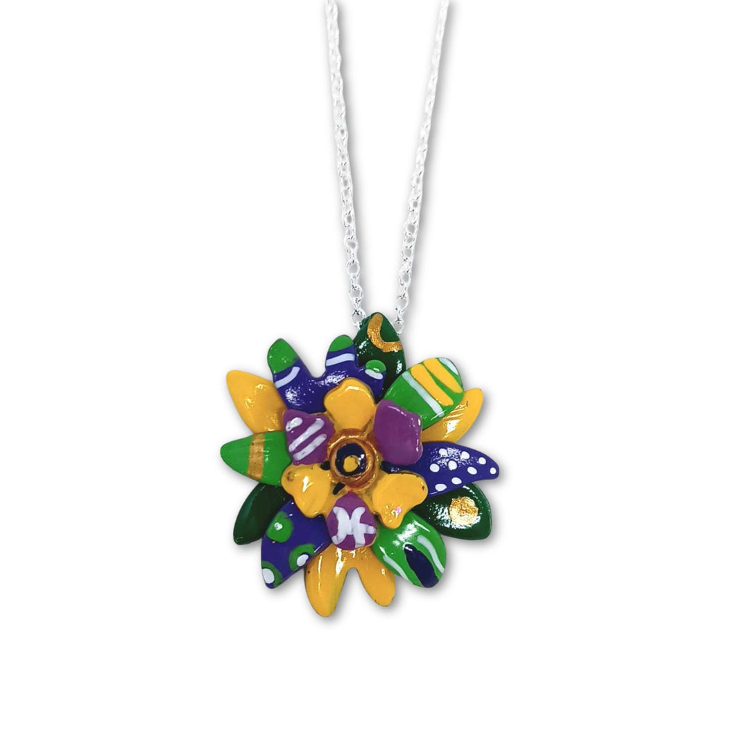 Hand Painted Pewter Mardi Gras Passion Flower Pins and Pendants