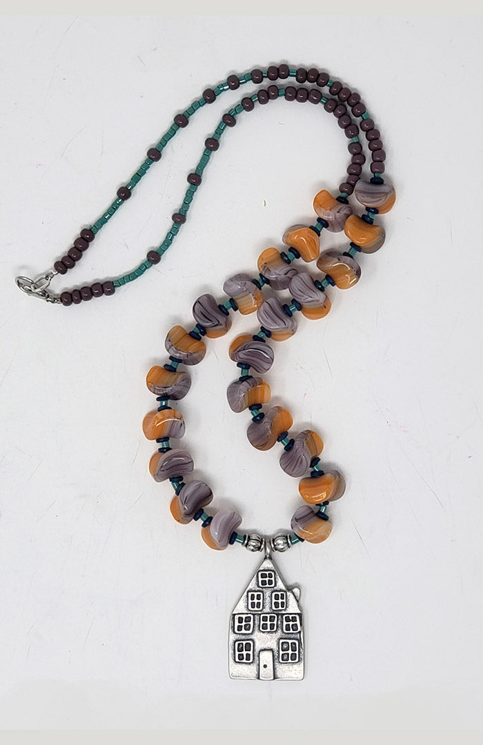 Beaded Necklace with House Charm