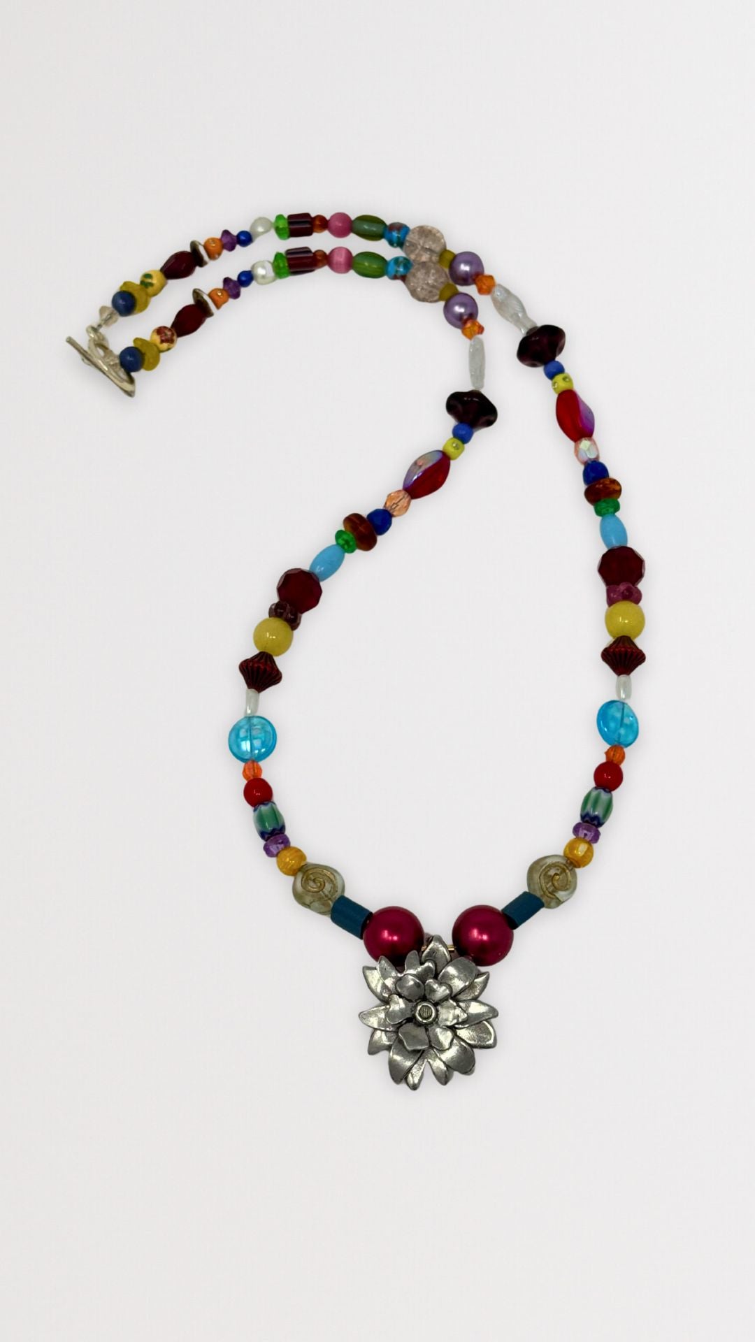 Beaded Necklace with Passion Flower Charm